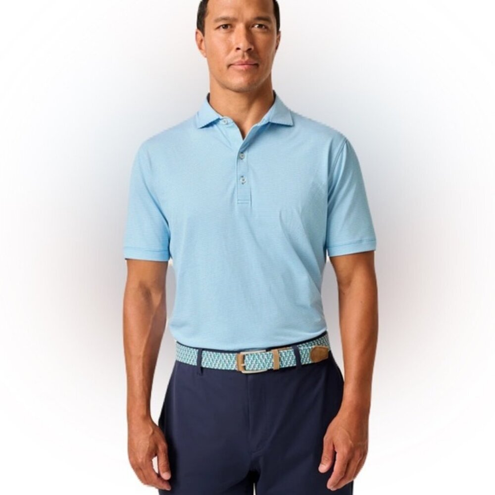 Johnnie-O Large Gray Blue Striped Polo Golf Shirt